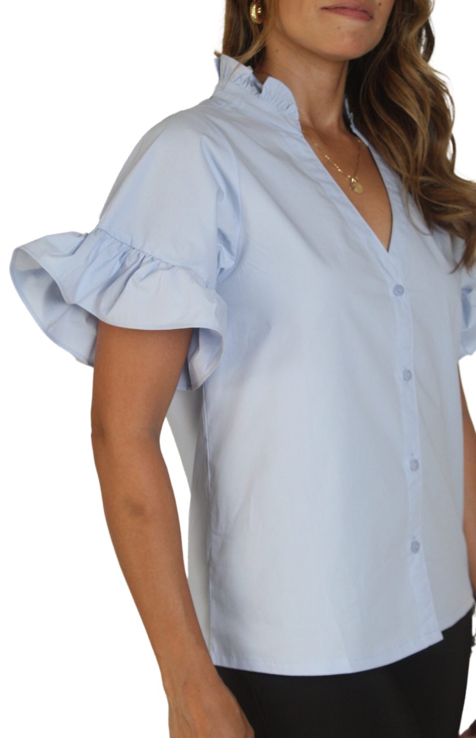 Blusa Clásica con Mangas con Arandelas
