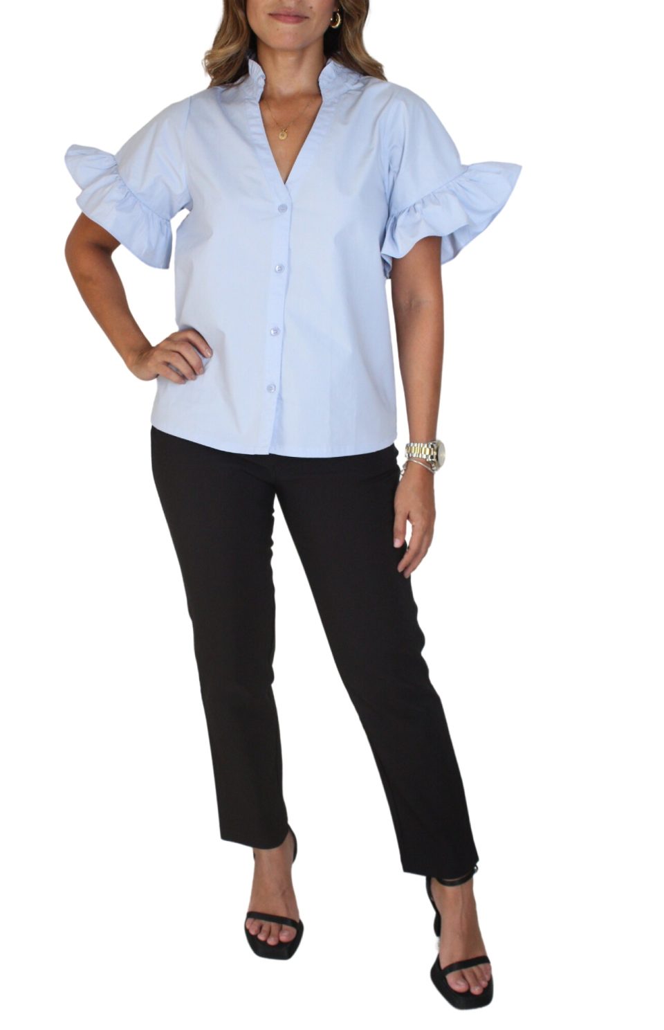 Blusa Clásica con Mangas con Arandelas