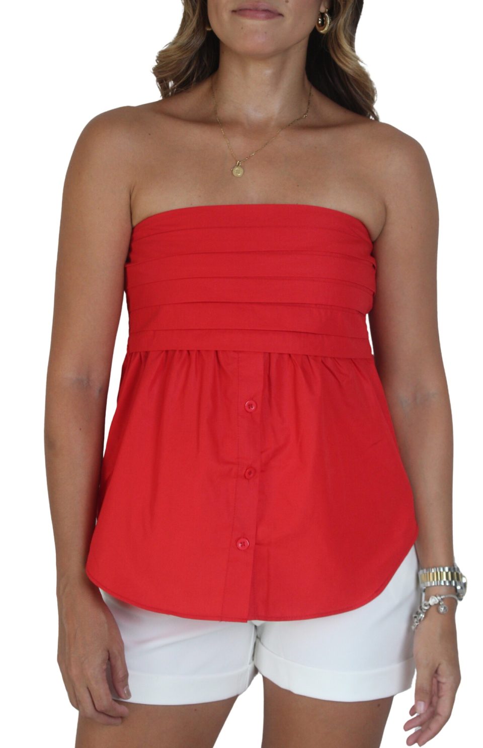 Top Strapless Rojo con Botones