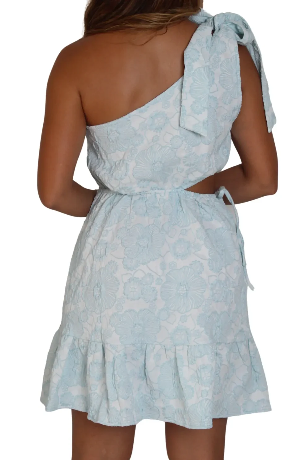 Vestido Midi Celeste con Detalles Florales Espalda