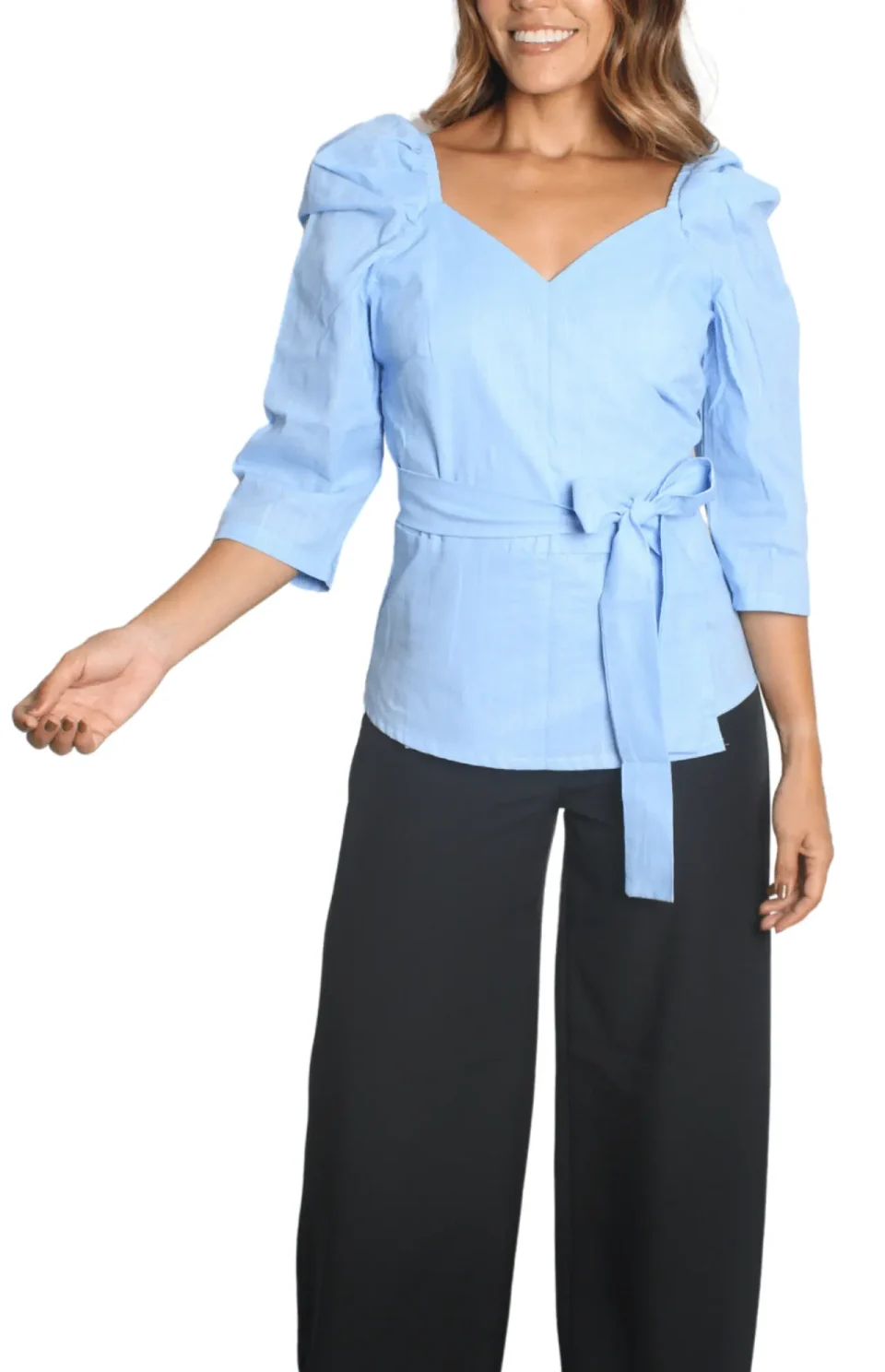 Blusa Cruzada con Mangas Voluminosas