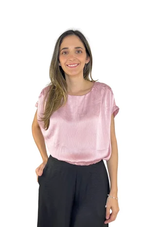 Blusa de Seda Azul y Rosada