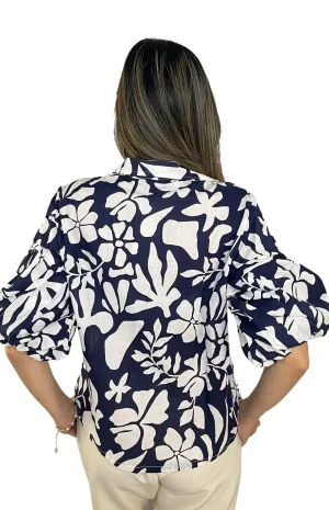 Blusa Manga Bombacha Azul Espalda