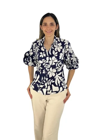 Blusa Manga Bombacha Azul