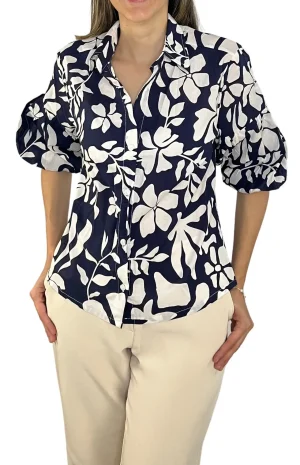 Blusa Manga Bombacha Azul Frente