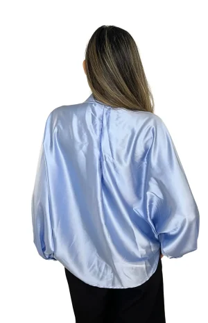 Blusa Camisera Seda Azul Espalda