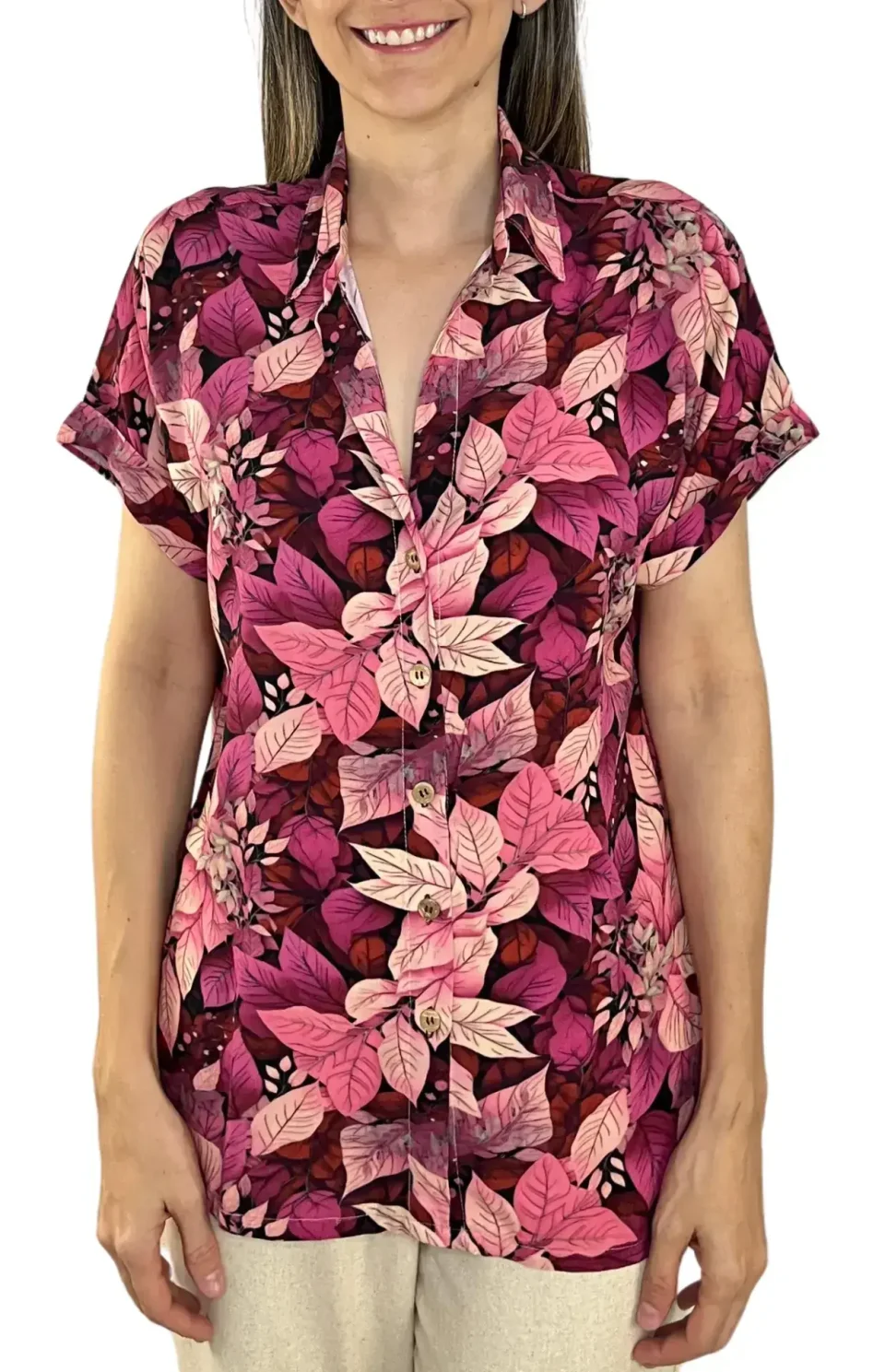 Blusa en Chalis Rosada frente