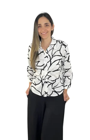 blusa chalis elegante estampada blanca blanca