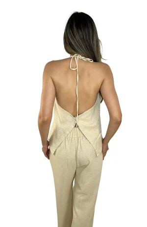 chaleco para mujer beige espalda