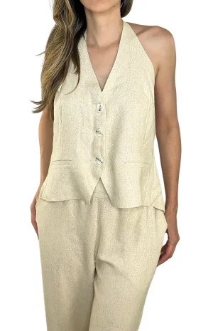 chaleco para mujer beige frente