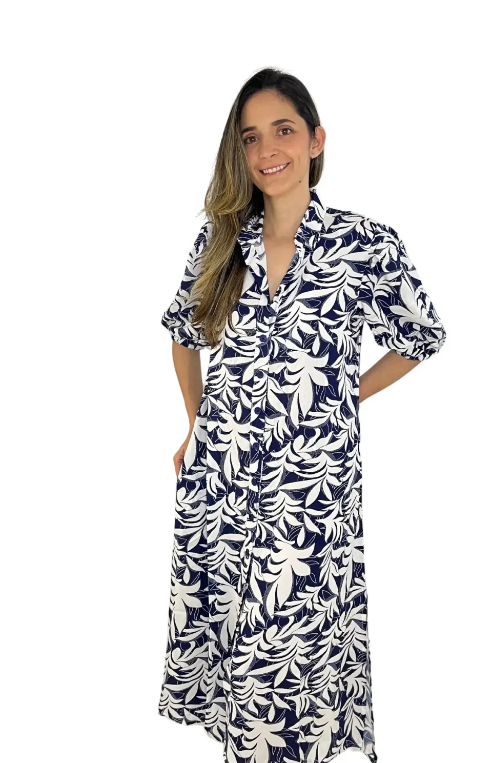 vestido camisero mujer azul estampado