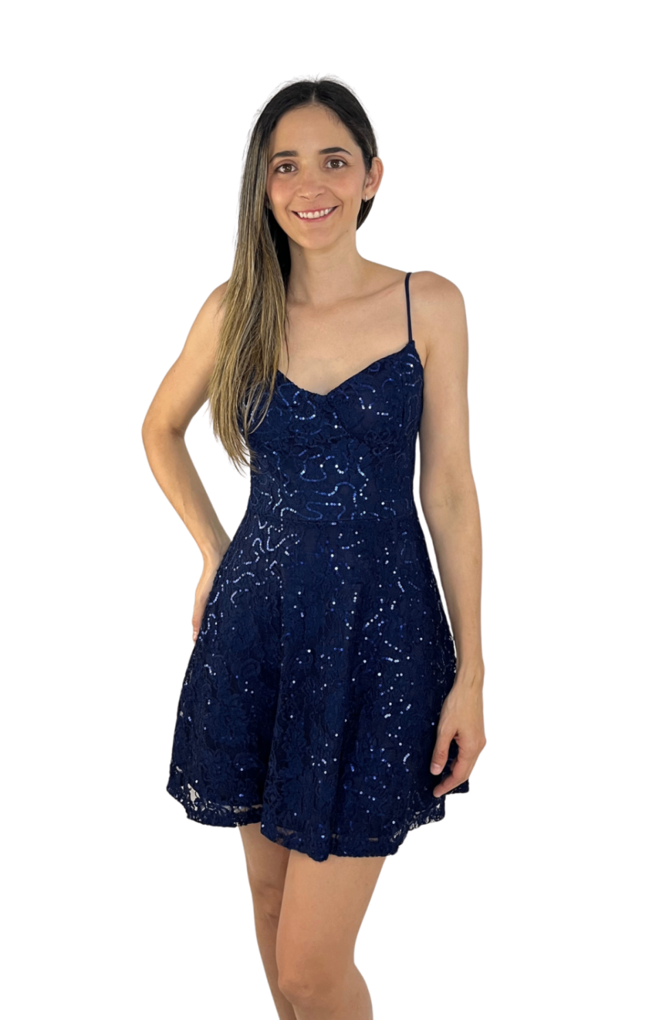vestido de coctel de noche azul