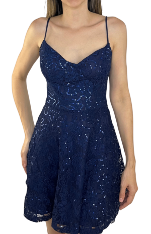 vestido de coctel de noche azul frente