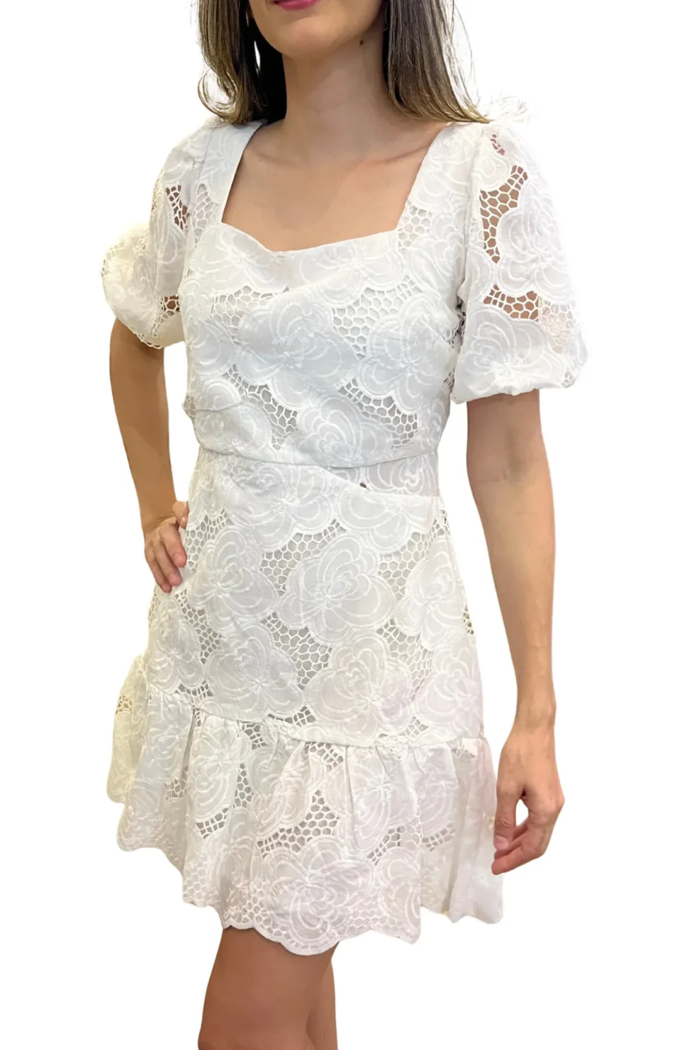 Vestido Encaje Corto Blanco FRENTE
