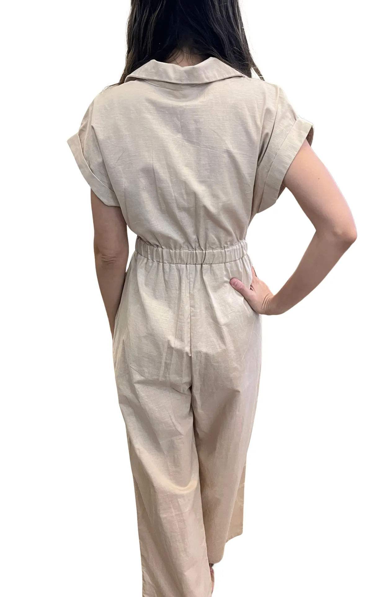 enterizo elegante beige espalda