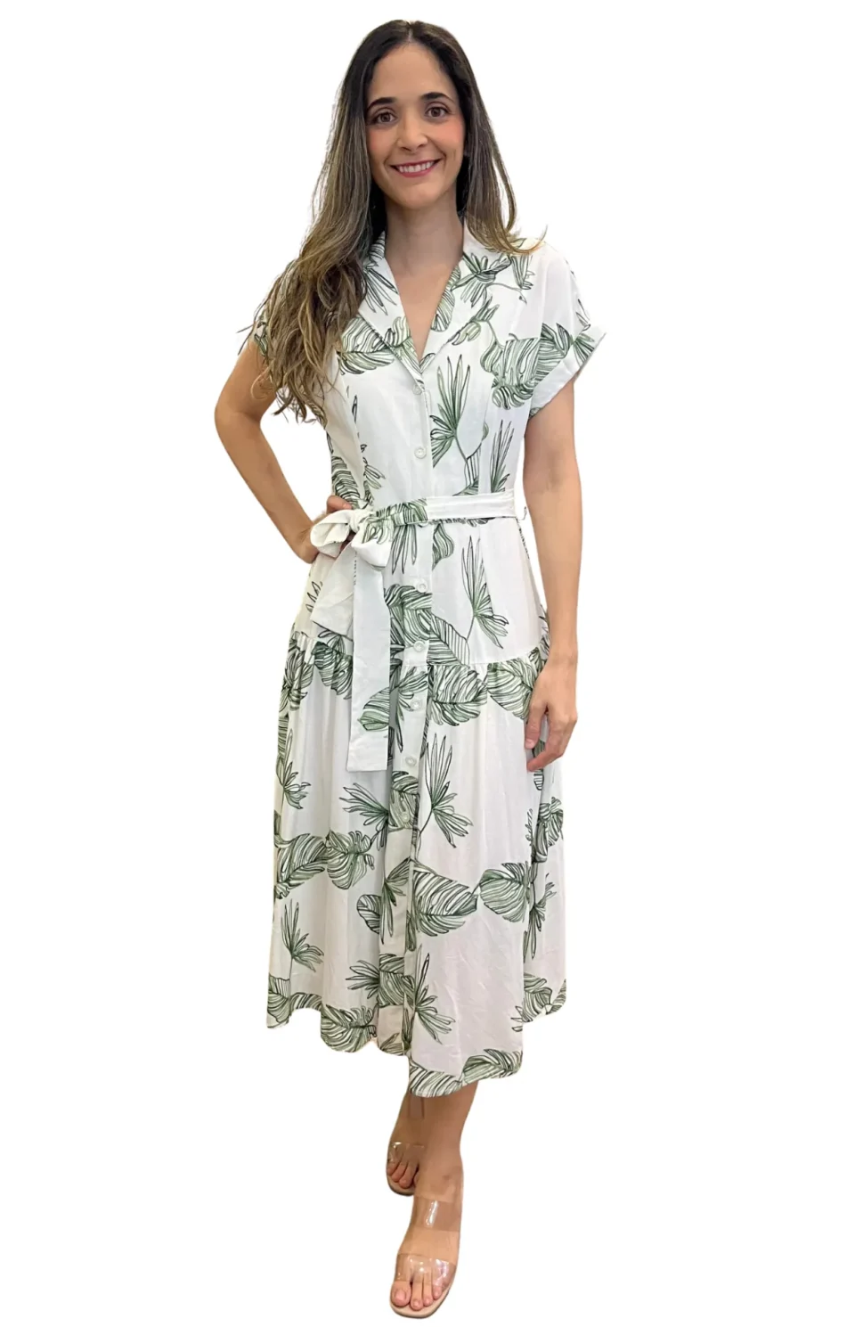 vestido camisero bordado verde