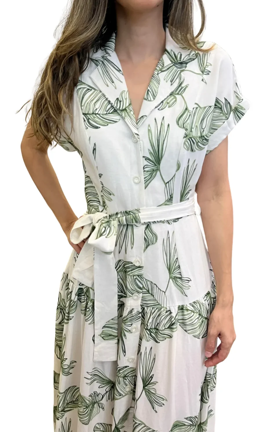 vestido camisero bordado verde frente