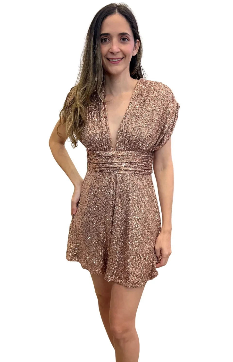Vestido Corto Lentejuelas Dorado