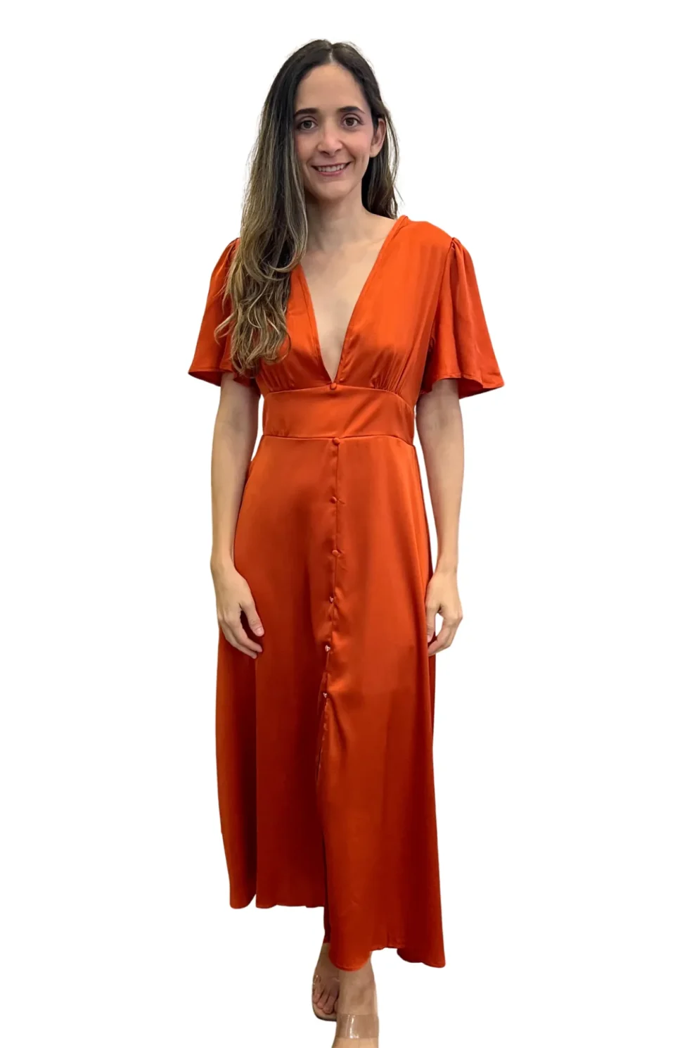 Vestido Seda Coctel Naranja
