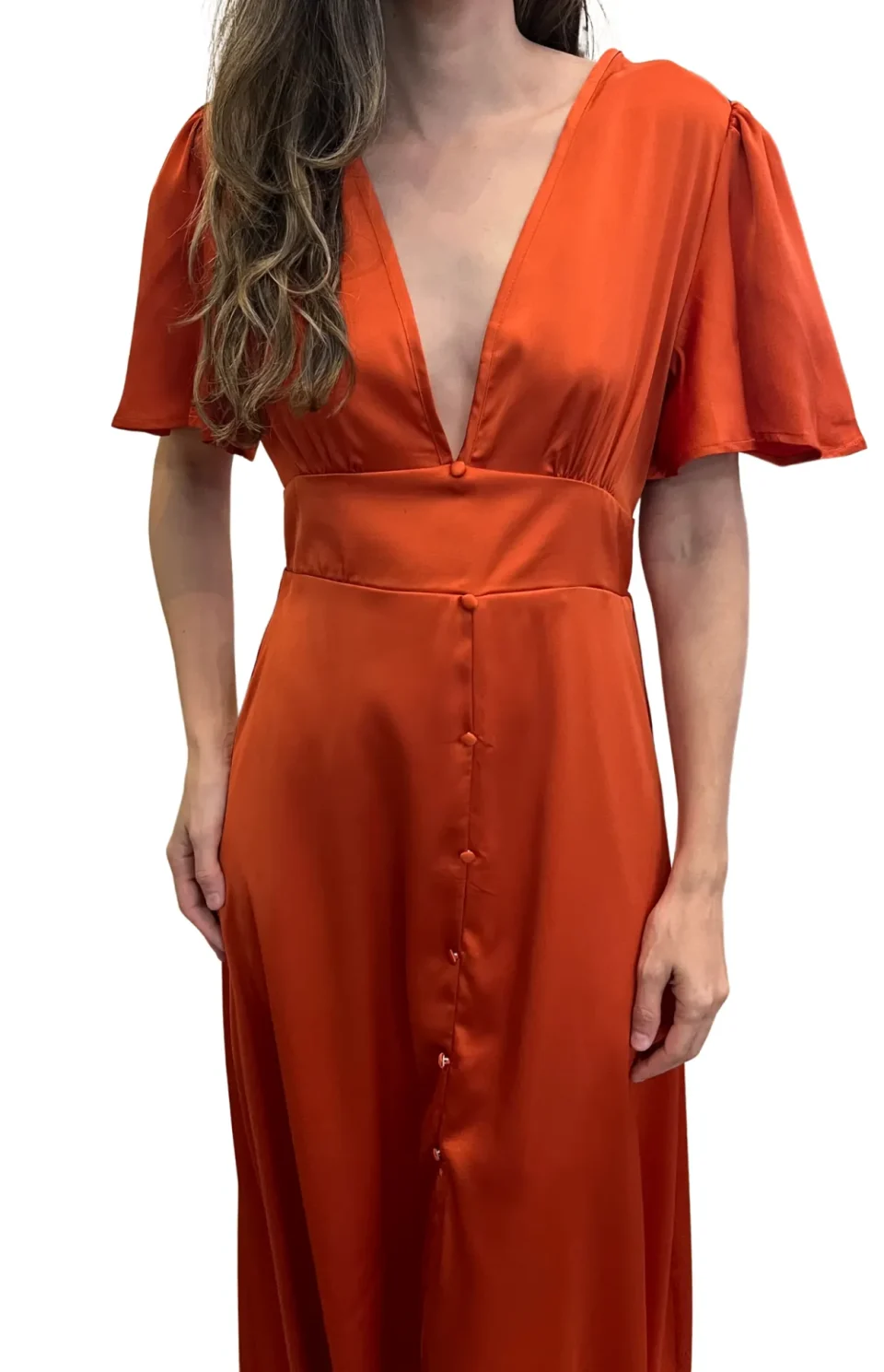 Vestido Seda Coctel Naranja FRENTE